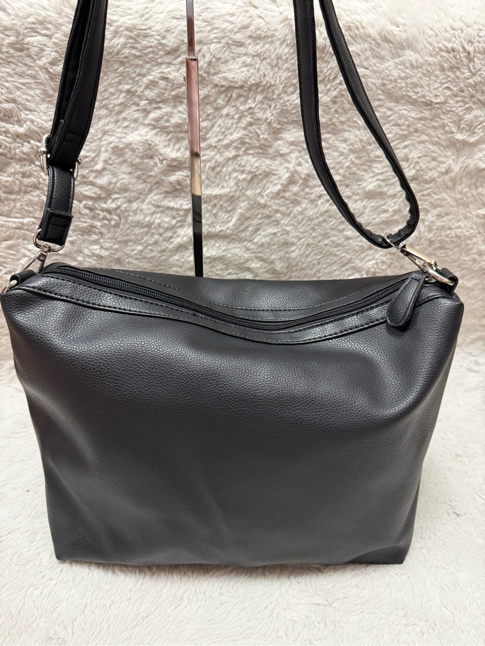 Classic Black Leatherette Crossbody Shoulder Bag